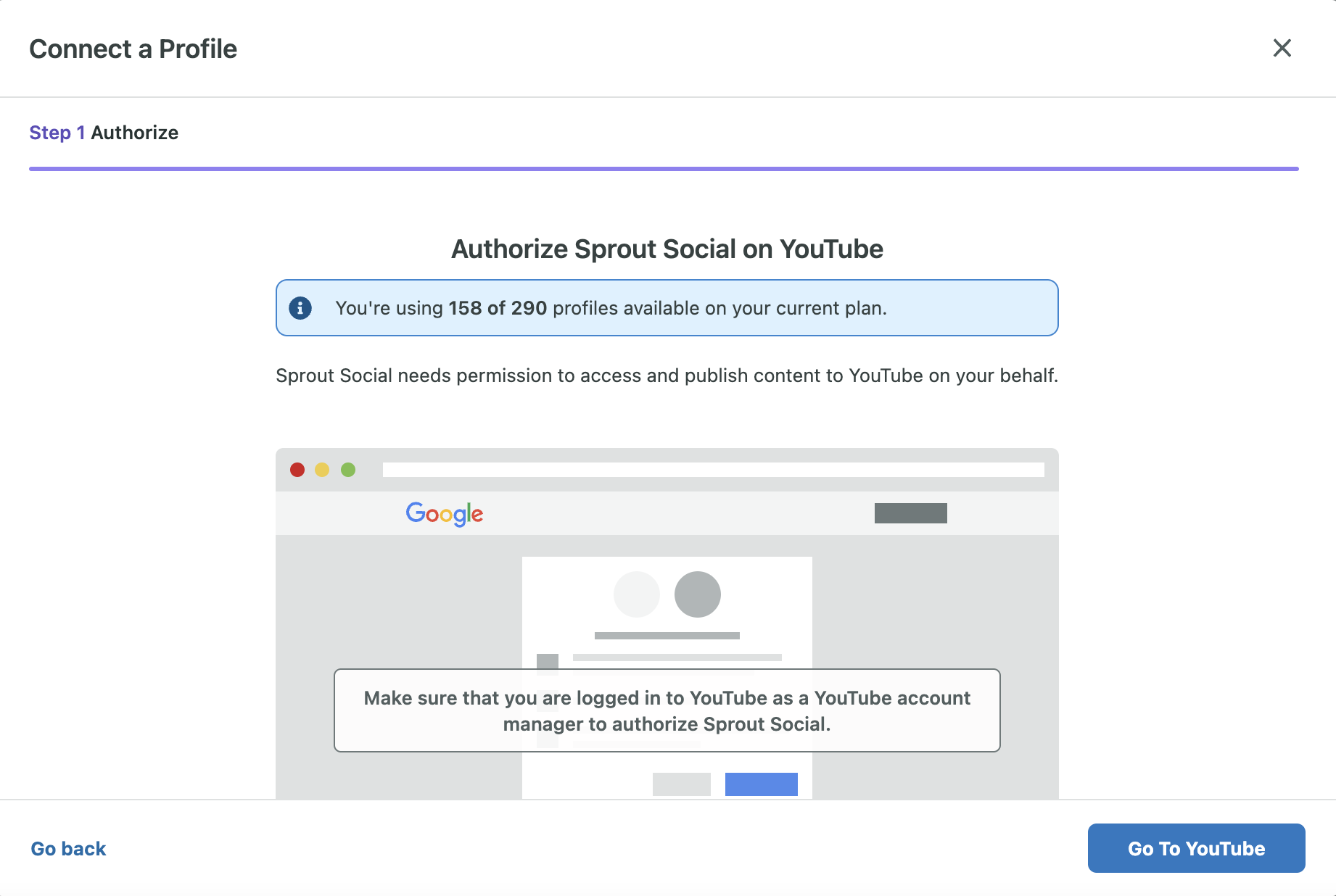 Image of YouTube authorization screen 
