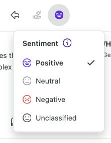  A screenshot showing the "Reclassify Sentiment" option in the dropdown menu of a message in Sprout Social's Listening tool.