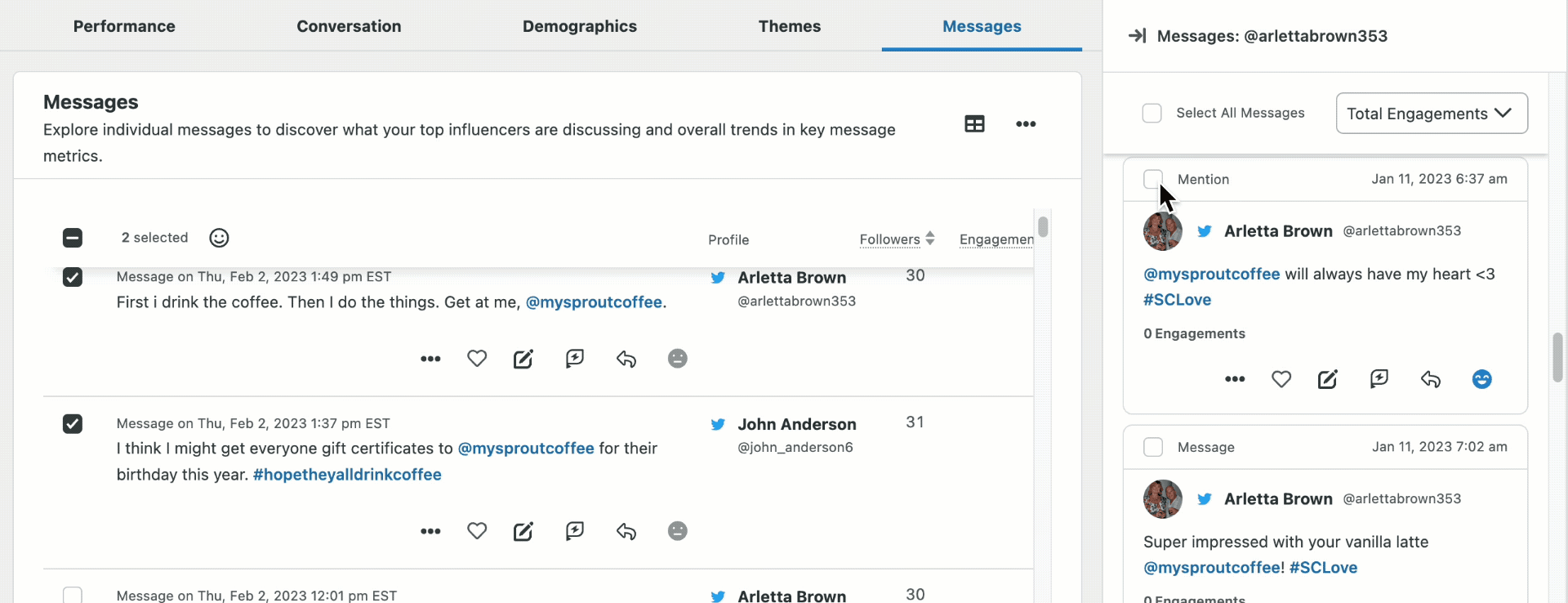 A GIF showing the "Reclassify Sentiment" icon in the Message Explorer window of the Listening Topic view.
