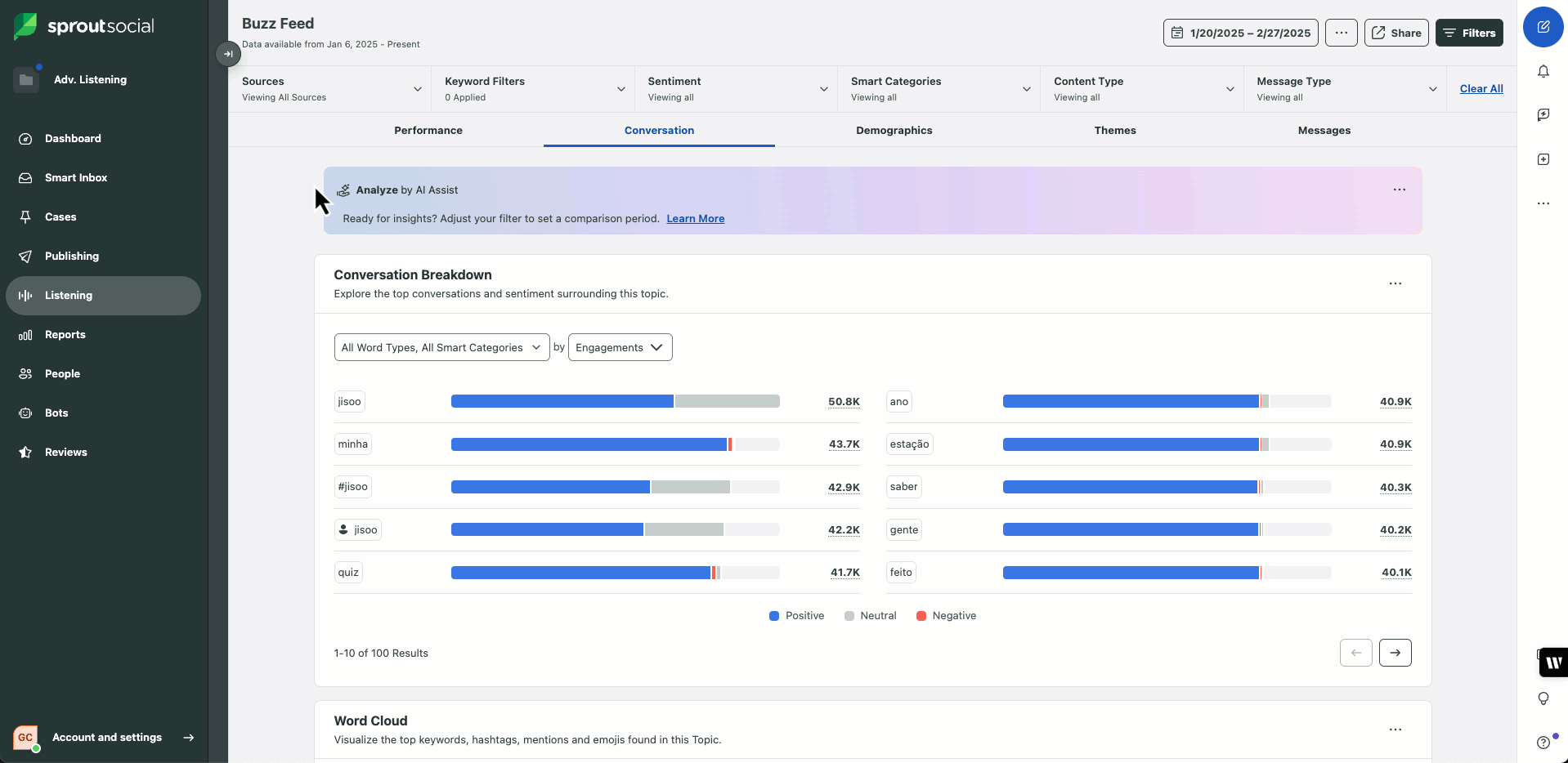 Gif of Smart Categories widget showing bubble and bar charts as well as dropdowns to select different metrics and filter for keyword types.