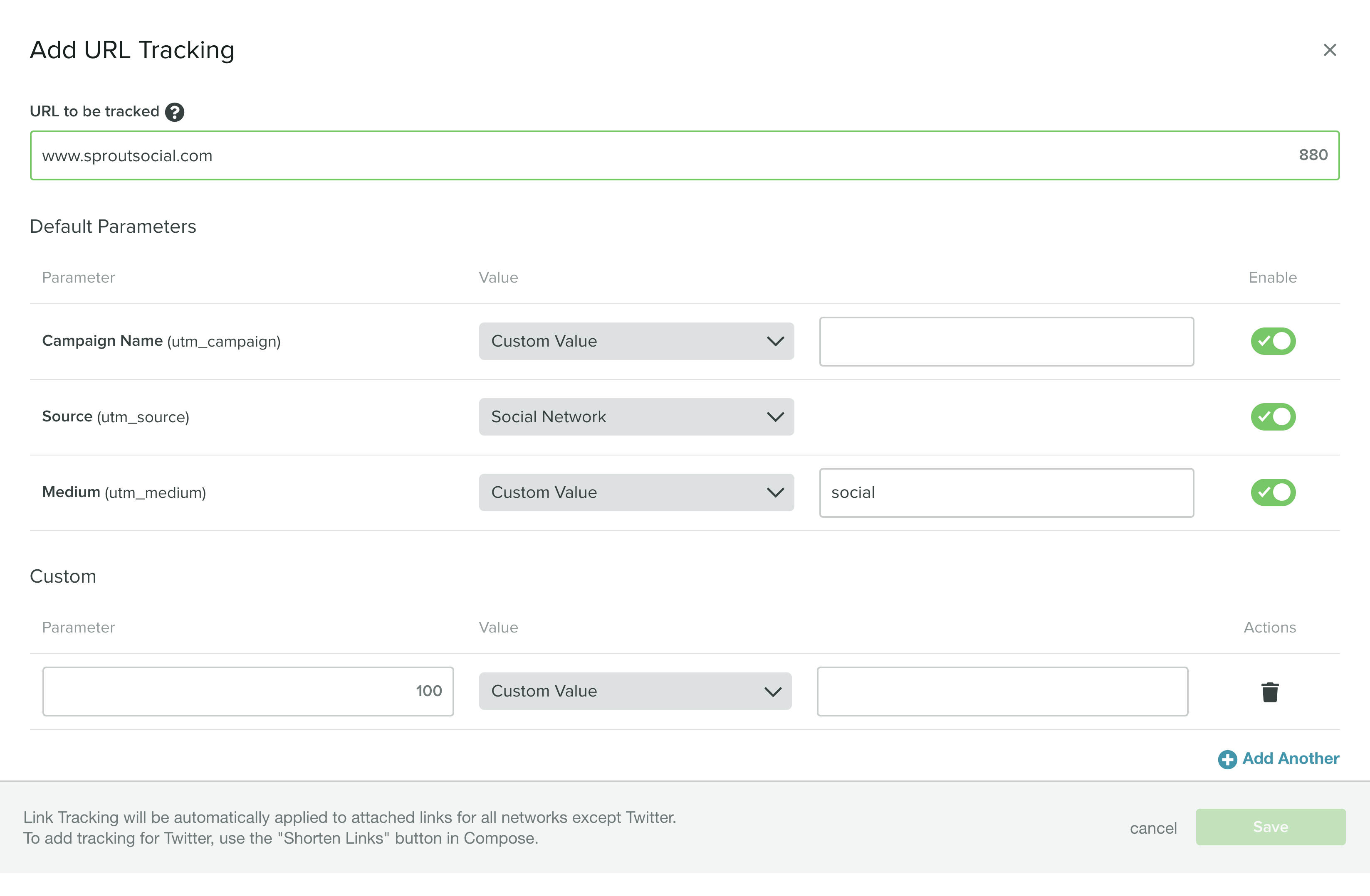 Sprout URL Tracking