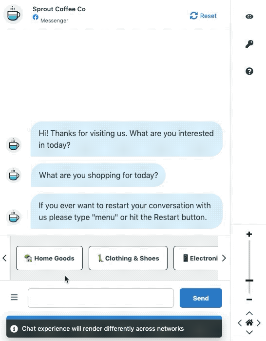 A gif of the Sprout Social chatbot simulation tool.