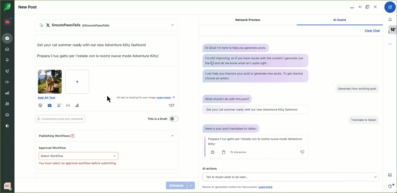 GIF showing the process of using AI Assist to translate image alt text.