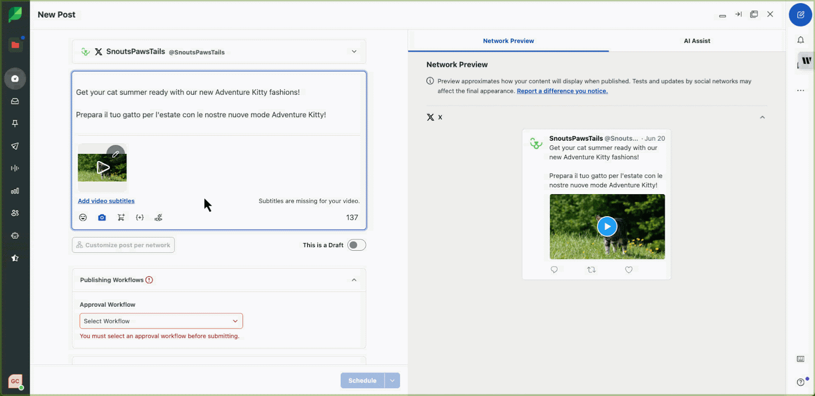 GIF showing the process of using AI Assist to translate subtitles.