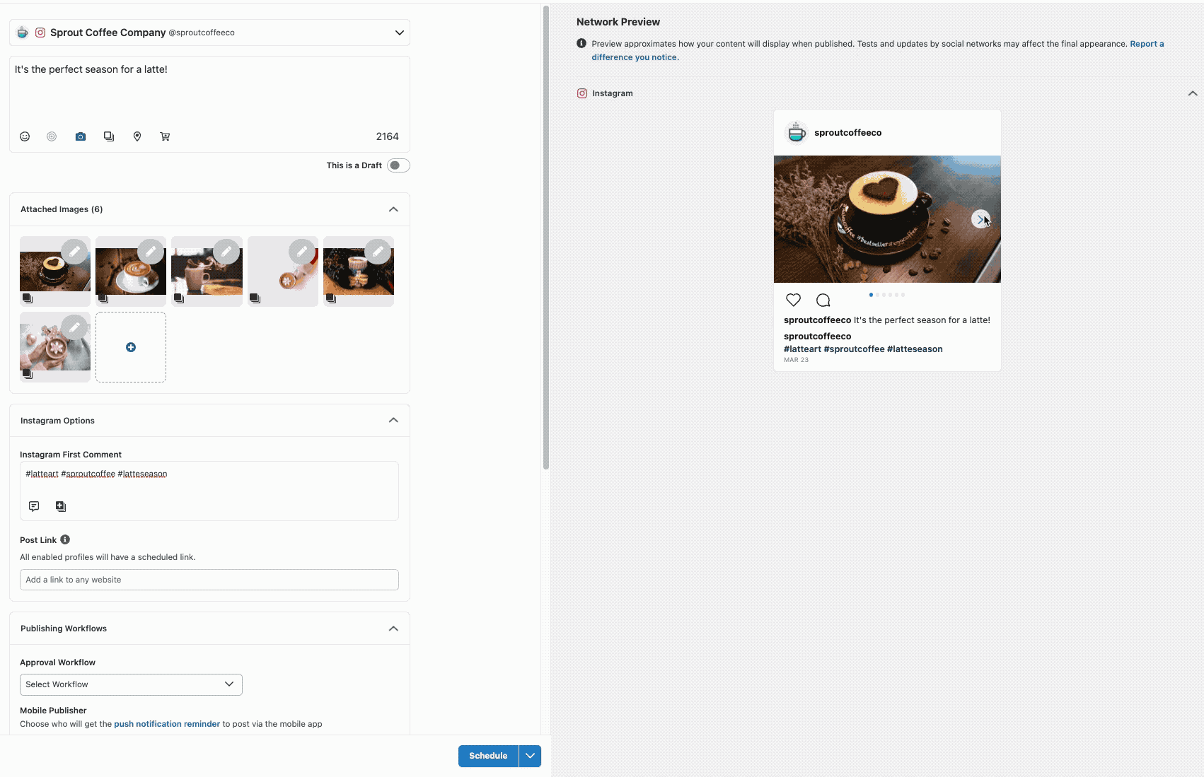 Gif of How to Post an Instagram Carousel from the Sprout Social Desktop App